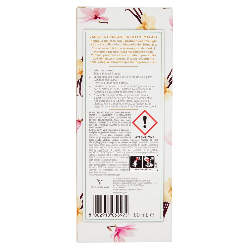 Botanica Vaniglia & Magnolia dell'Himalaya Profumatore ambiente bastoncini 80 ml